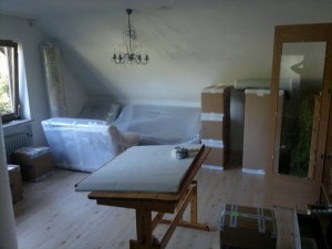 Wohnzimmer im eingepackten Zustand